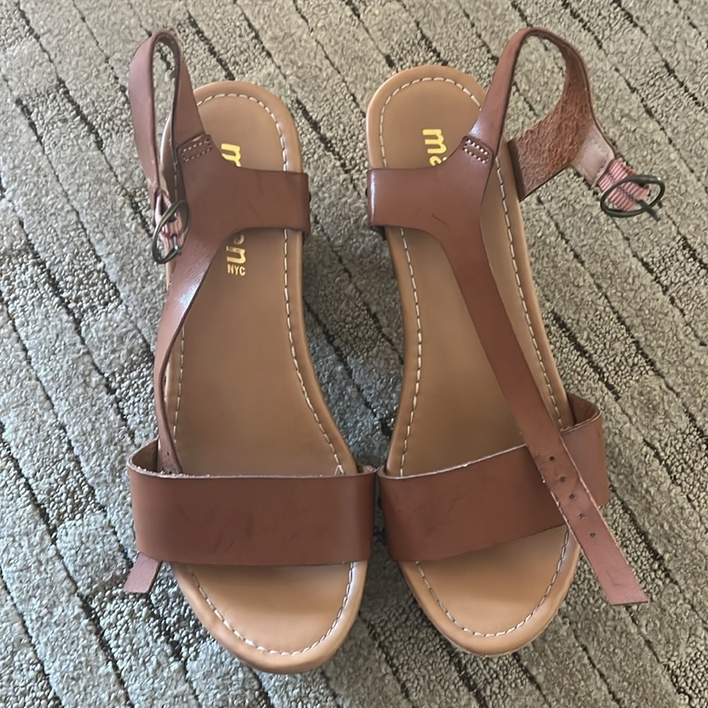 Brown Leather Wedge Sandals Madden Girl NYC - Picture 2 of 5